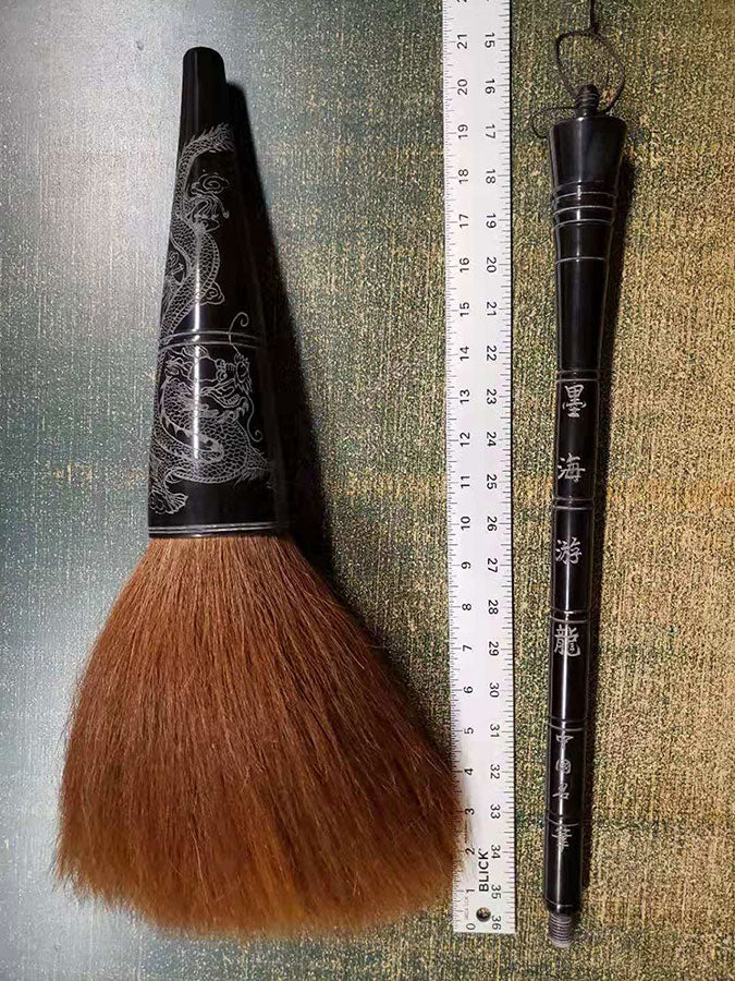 “Swimming Dragon in Ink Sea” Horse Tail Zen Brush – Extra Long Handle Calligraphy & Sumi-e Brush