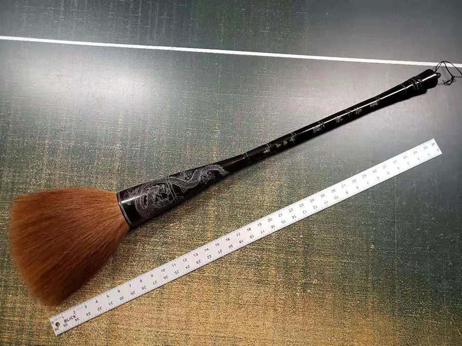 “Swimming Dragon in Ink Sea” Horse Tail Zen Brush – Extra Long Handle Calligraphy & Sumi-e Brush