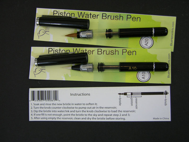 Set of 2 Pocket Version Synthetic Water or Ink Brush Pens with Piston-Filler
