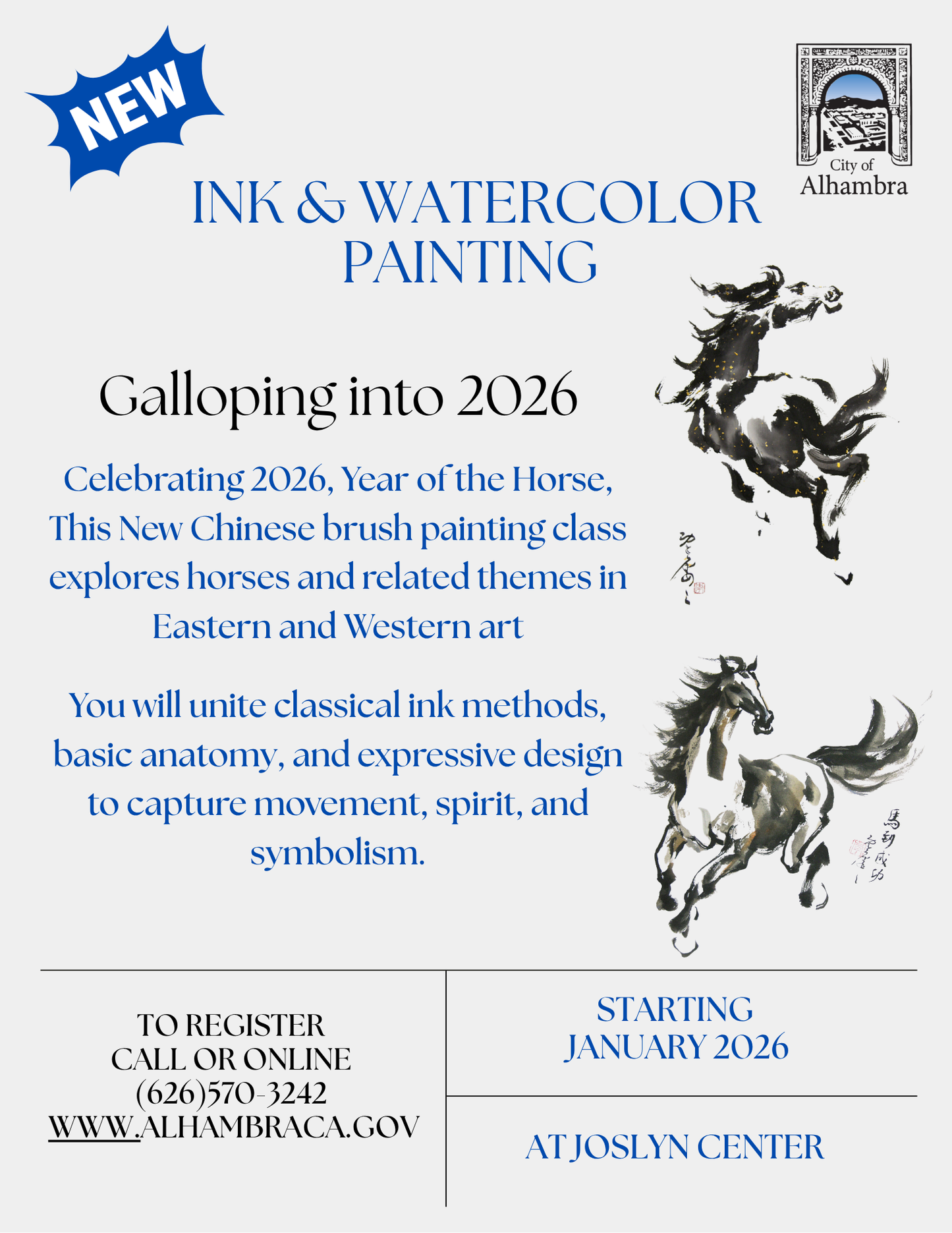 Galloping into 2026: Painting the Horse in Ink and Watercolor on Mondays, 01/05-03/16
