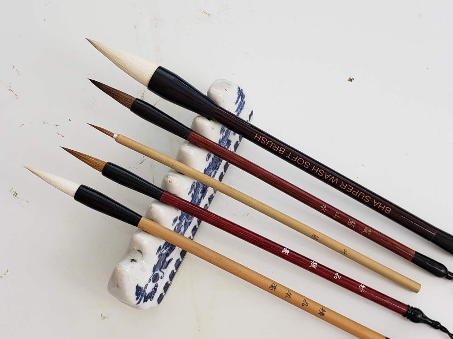 Set of Five Essential Brushes for Chinese Brush Painting and Calligraphy
