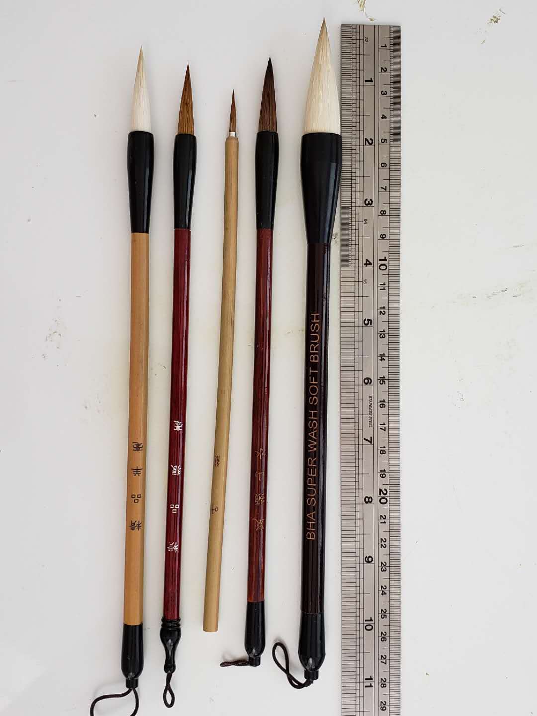 Set of Five Essential Brushes for Chinese Brush Painting and Calligraphy