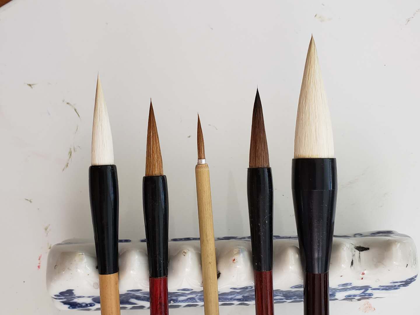 Set of Five Essential Brushes for Chinese Brush Painting and Calligraphy