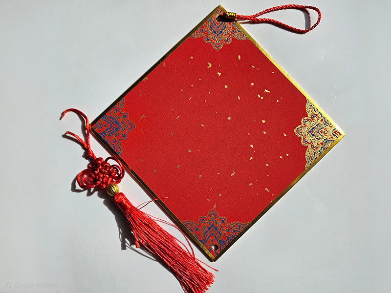 6.5" Red Diamond Hanging Board with Tassel – Professional Double-Sided Cardboard Fai Chun for Chinese Painting & Calligraphy
