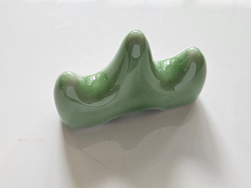 Celadon Porcelain Brush Rest – 2-Slot Bi Shan Brush Mountain