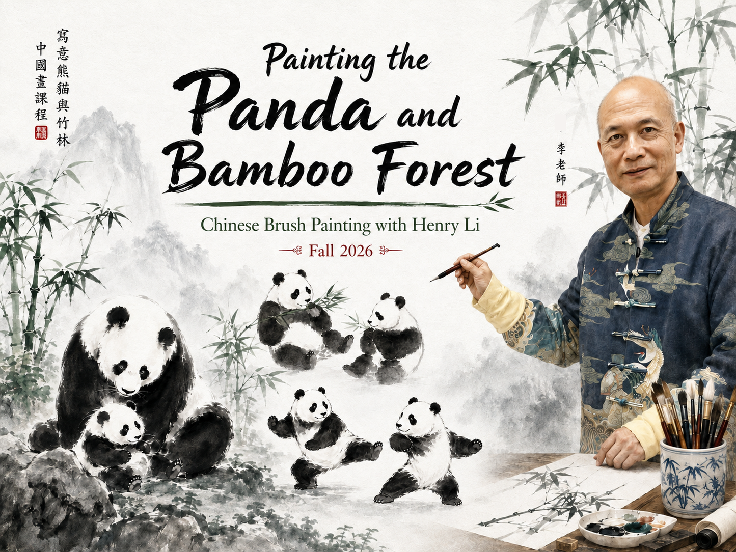 Panda Bears and Bamboo in Ink and Watercolor with Henry Li - Fall 2026