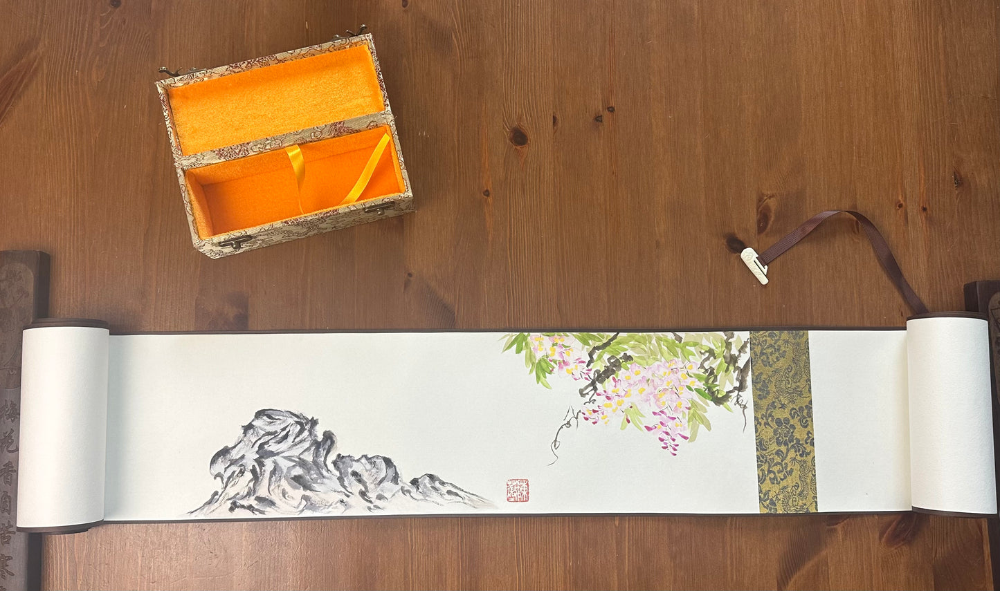 Blank Hand Scrolls Sized Xuan with Silk Brocade Box 16cm x 2.6M